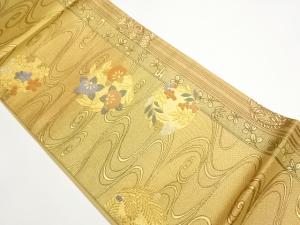 流水に花丸文様織出し袋帯